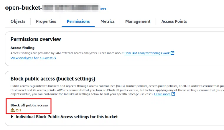 Autorisation de l’accès public d’un bucket S3