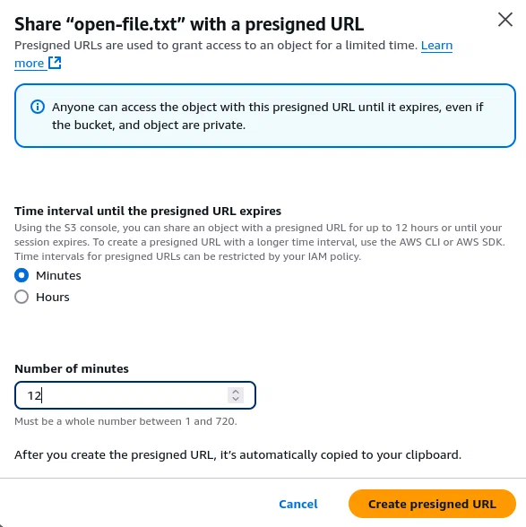 Partage d’un fichier avec une URL pré-signée