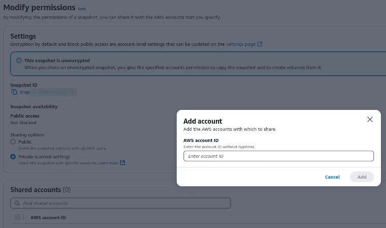 Partage d’un snapshot EBS à un autre compte AWS